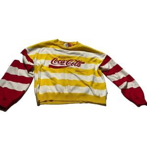 Brixton Coca Cola SweatShirt Knit Pullover Crew Neck Red & Yellow Stripes SMALL